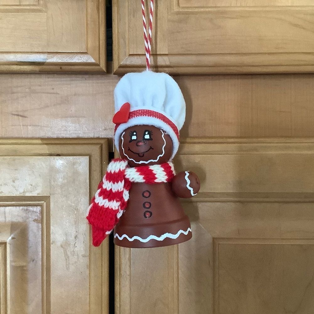 Hand crafted Christmas ornament gingerbread clay pot
